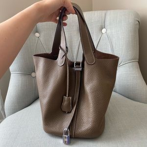 Picotin style leather bucket bag